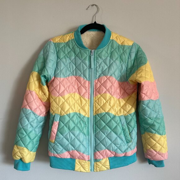 Pastel Rainbow Wavy Stripe Quilted Jacket - Picture 1 of 5
